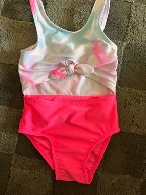 Cat & Jack Pink Neon and Pastel Tie-Dye One-Piece Swimsuit
